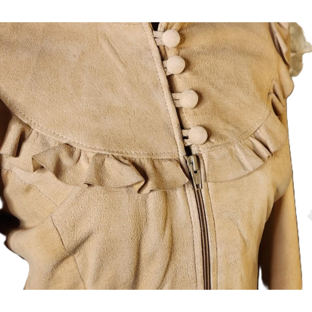 Vtg 70's PIONEER WEAR fit 8 Tan Suede Leather Ruffle Jacket & Skirt Western Boho - Picture 7 of 16